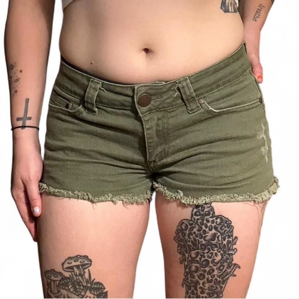 Forever 21 Green Jean Shorts with Frayed Hem